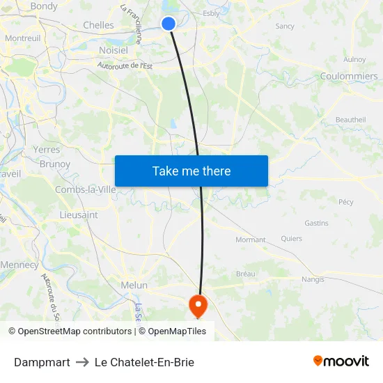 Dampmart to Le Chatelet-En-Brie map