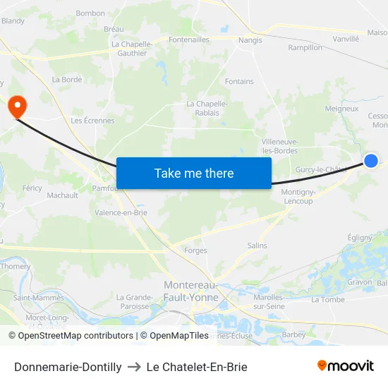 Donnemarie-Dontilly to Le Chatelet-En-Brie map