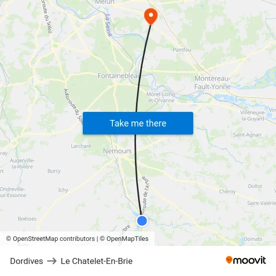 Dordives to Le Chatelet-En-Brie map