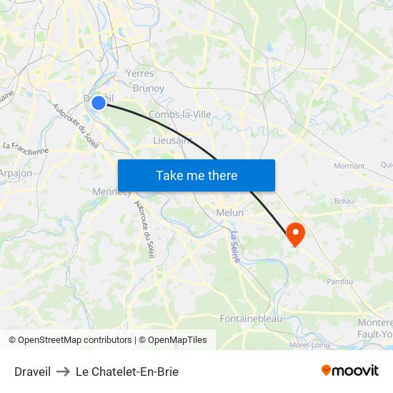 Draveil to Le Chatelet-En-Brie map