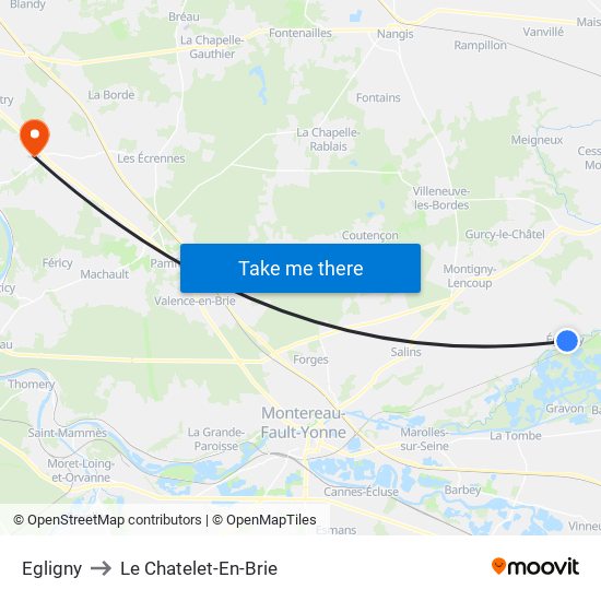 Egligny to Le Chatelet-En-Brie map