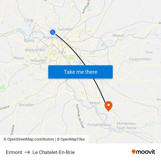 Ermont to Le Chatelet-En-Brie map