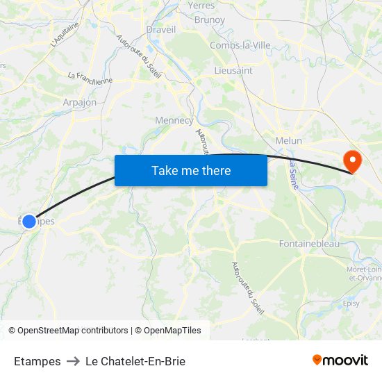 Etampes to Le Chatelet-En-Brie map