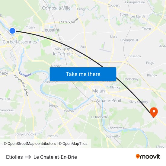 Etiolles to Le Chatelet-En-Brie map