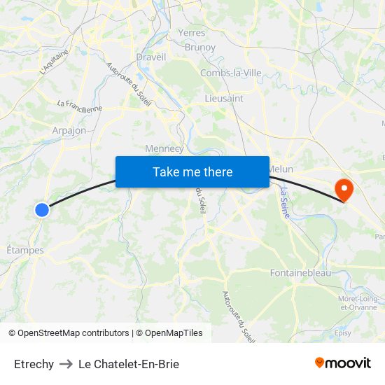 Etrechy to Le Chatelet-En-Brie map