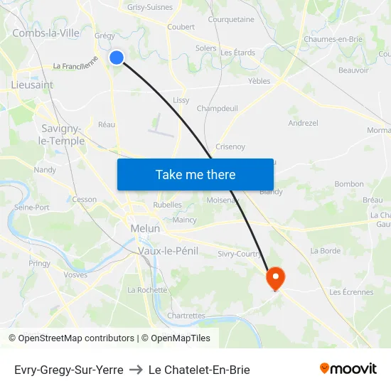 Evry-Gregy-Sur-Yerre to Le Chatelet-En-Brie map