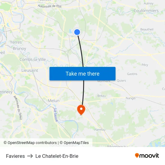 Favieres to Le Chatelet-En-Brie map