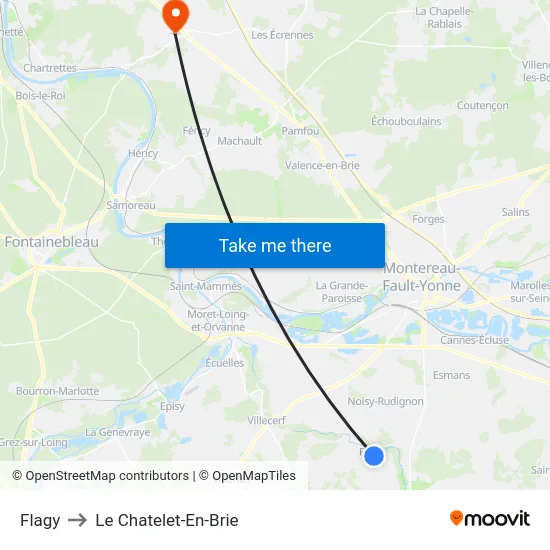 Flagy to Le Chatelet-En-Brie map