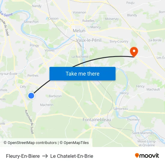 Fleury-En-Biere to Le Chatelet-En-Brie map