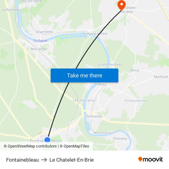 Fontainebleau to Le Chatelet-En-Brie map