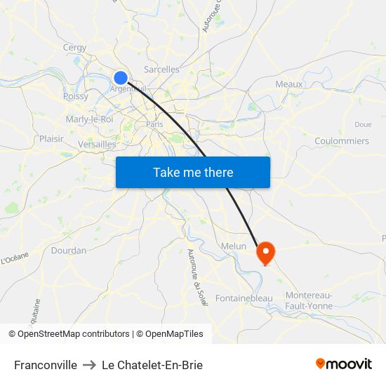 Franconville to Le Chatelet-En-Brie map