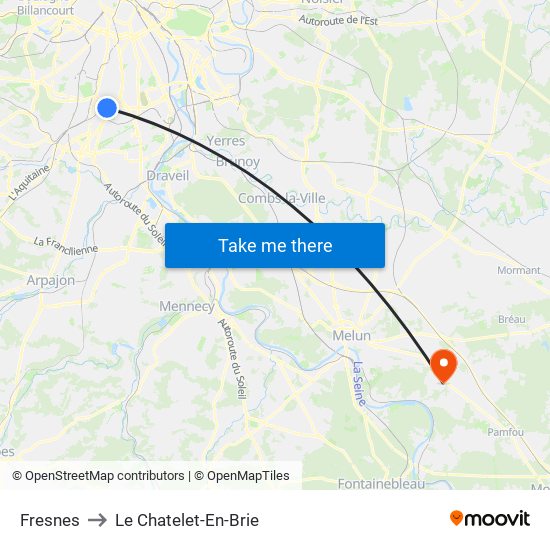Fresnes to Le Chatelet-En-Brie map