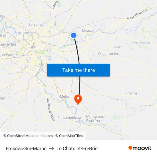 Fresnes-Sur-Marne to Le Chatelet-En-Brie map