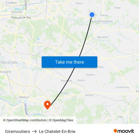 Giremoutiers to Le Chatelet-En-Brie map