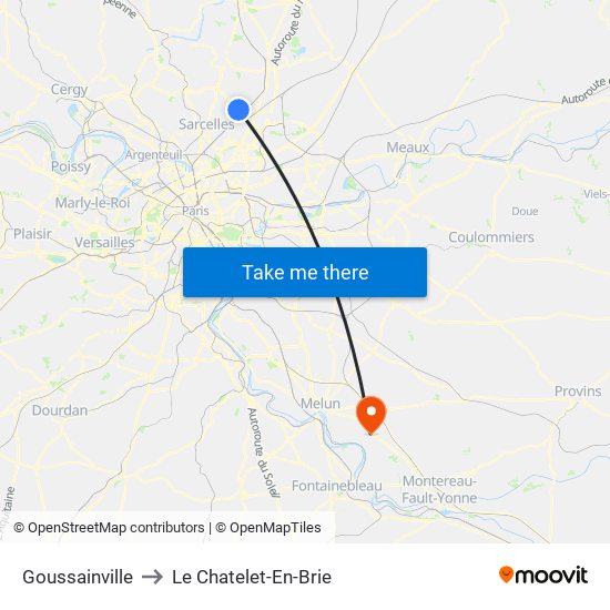 Goussainville to Le Chatelet-En-Brie map