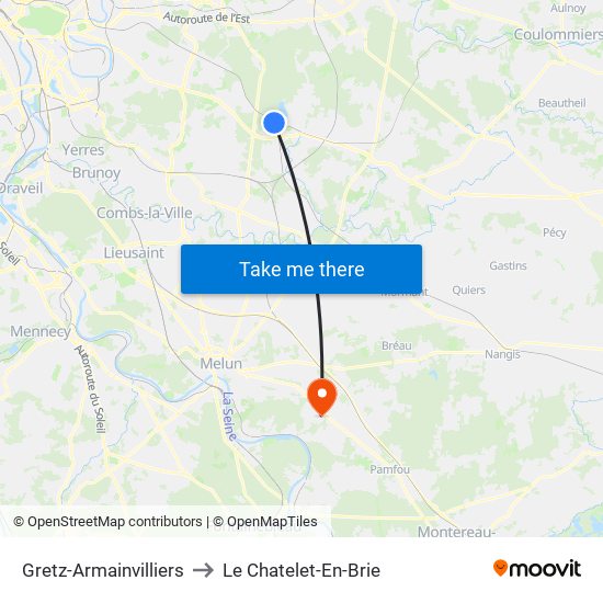 Gretz-Armainvilliers to Le Chatelet-En-Brie map
