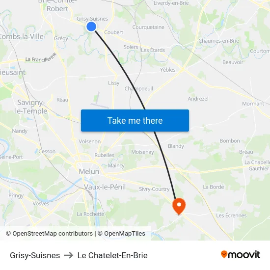 Grisy-Suisnes to Le Chatelet-En-Brie map