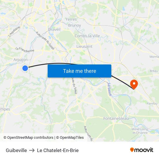 Guibeville to Le Chatelet-En-Brie map