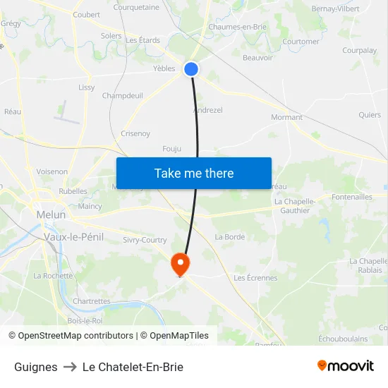 Guignes to Le Chatelet-En-Brie map