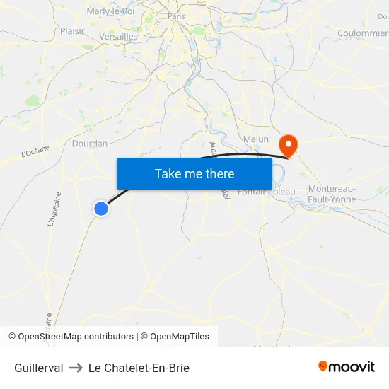 Guillerval to Le Chatelet-En-Brie map