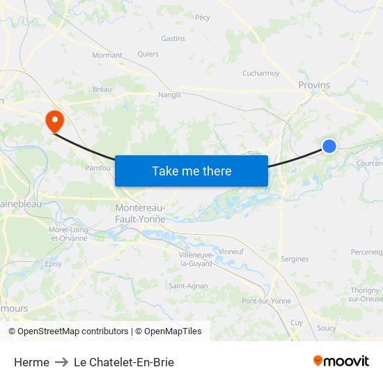 Herme to Le Chatelet-En-Brie map