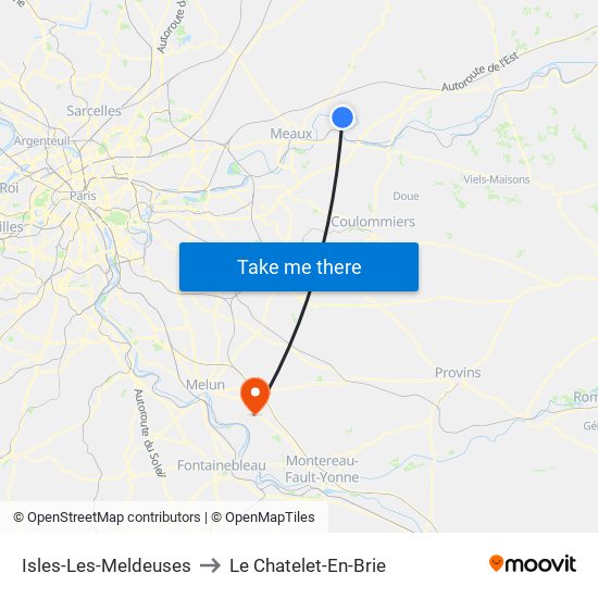 Isles-Les-Meldeuses to Le Chatelet-En-Brie map