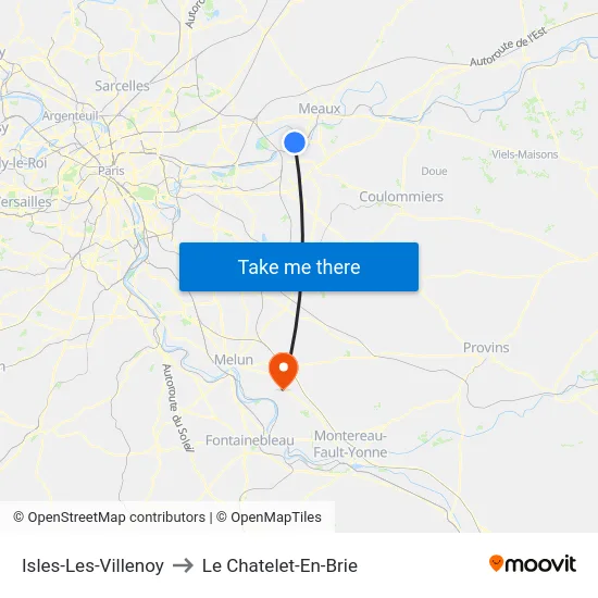 Isles-Les-Villenoy to Le Chatelet-En-Brie map