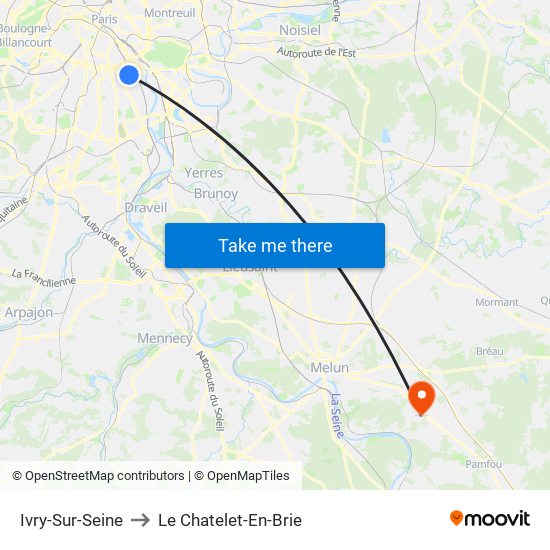 Ivry-Sur-Seine to Le Chatelet-En-Brie map