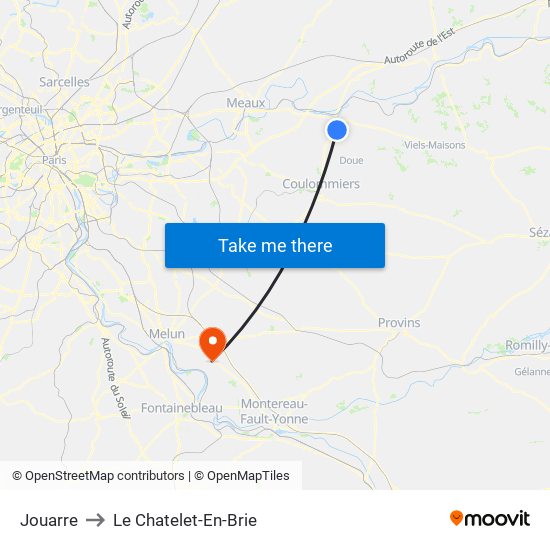 Jouarre to Le Chatelet-En-Brie map