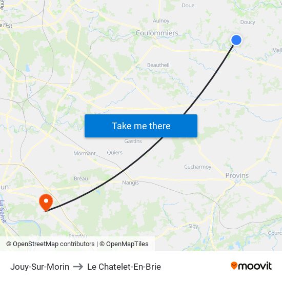 Jouy-Sur-Morin to Le Chatelet-En-Brie map