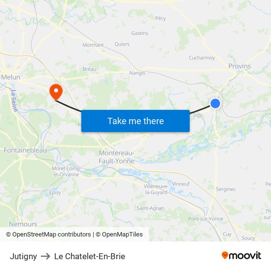 Jutigny to Le Chatelet-En-Brie map