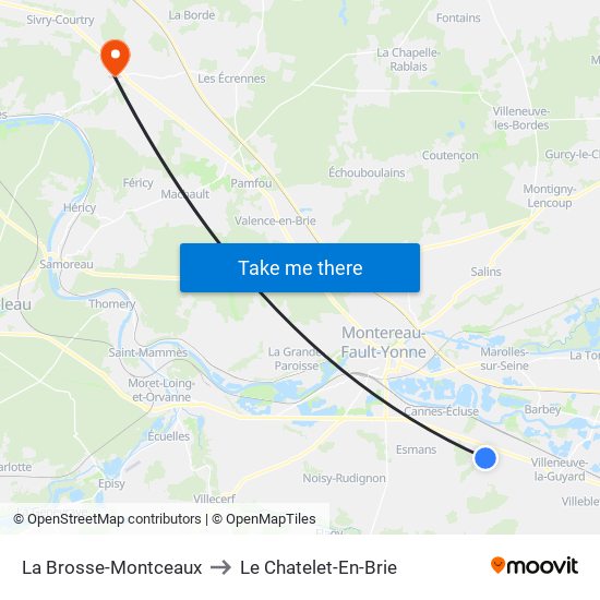 La Brosse-Montceaux to Le Chatelet-En-Brie map