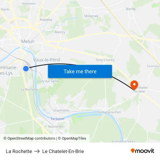 La Rochette to Le Chatelet-En-Brie map