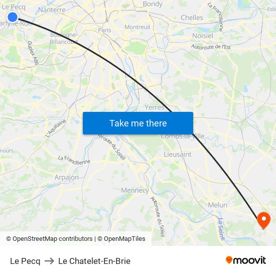 Le Pecq to Le Chatelet-En-Brie map