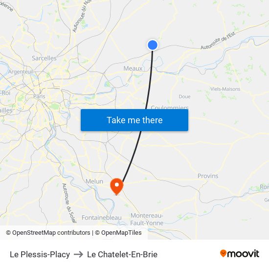 Le Plessis-Placy to Le Chatelet-En-Brie map