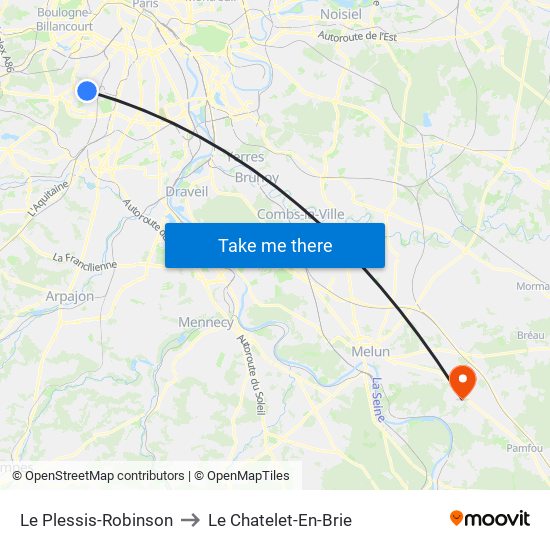 Le Plessis-Robinson to Le Chatelet-En-Brie map
