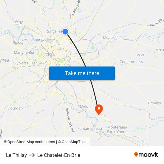 Le Thillay to Le Chatelet-En-Brie map