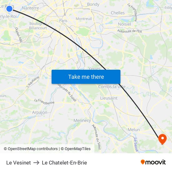 Le Vesinet to Le Chatelet-En-Brie map