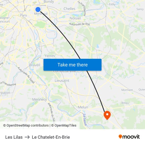 Les Lilas to Le Chatelet-En-Brie map