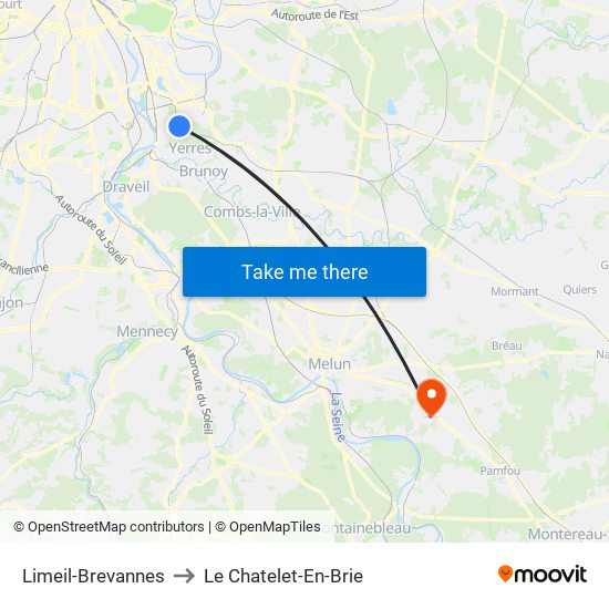 Limeil-Brevannes to Le Chatelet-En-Brie map