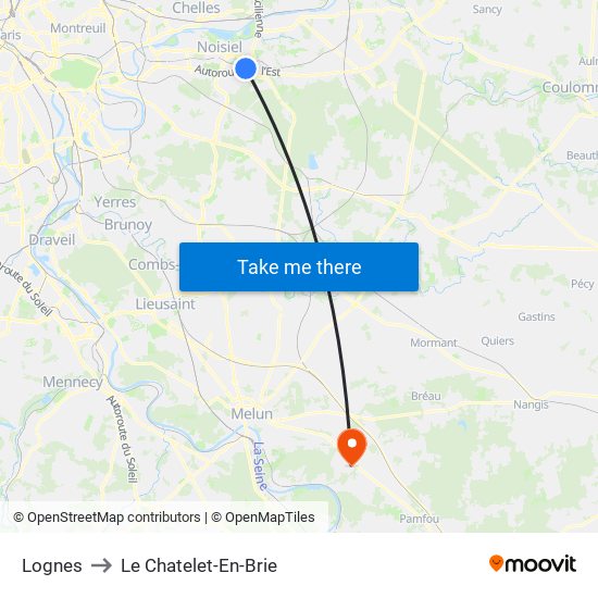 Lognes to Le Chatelet-En-Brie map