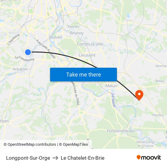 Longpont-Sur-Orge to Le Chatelet-En-Brie map