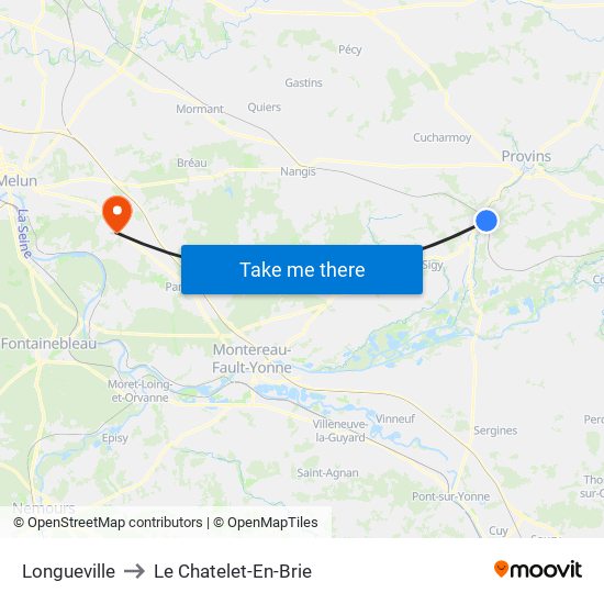 Longueville to Le Chatelet-En-Brie map