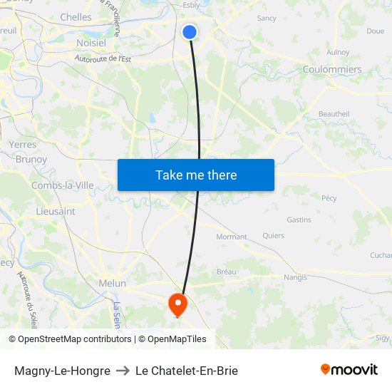 Magny-Le-Hongre to Le Chatelet-En-Brie map