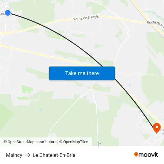 Maincy to Le Chatelet-En-Brie map