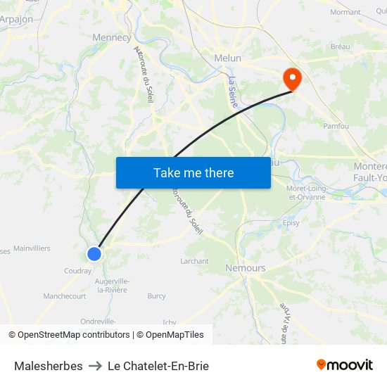 Malesherbes to Le Chatelet-En-Brie map