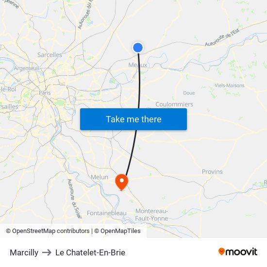 Marcilly to Le Chatelet-En-Brie map