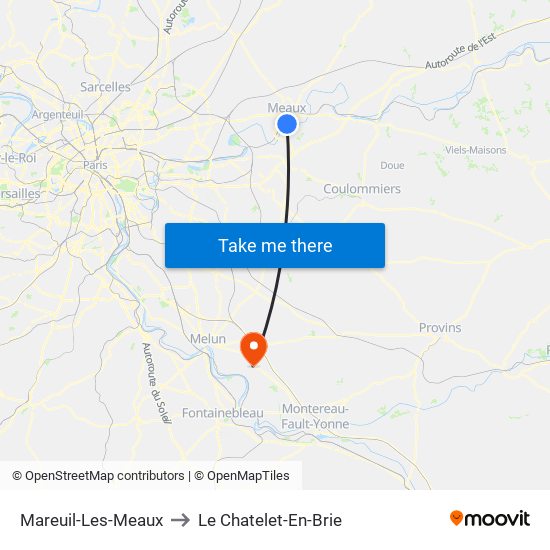 Mareuil-Les-Meaux to Le Chatelet-En-Brie map
