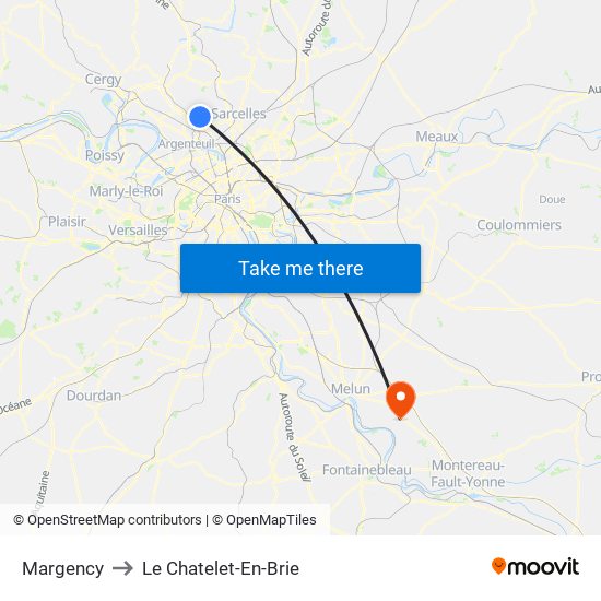 Margency to Le Chatelet-En-Brie map