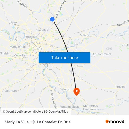 Marly-La-Ville to Le Chatelet-En-Brie map